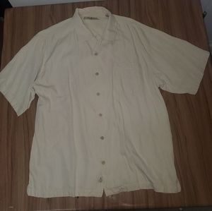 Tommy Bahama Hawaiian Shirt Short Sleeve Button Down Men's Large Cream 100% Silk